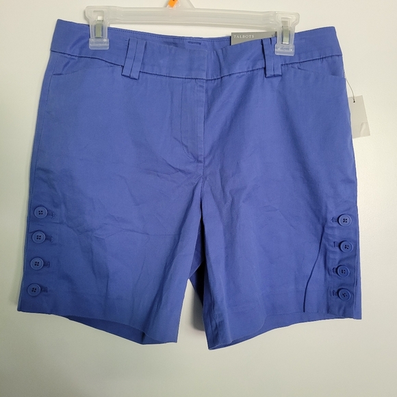 NWT Women's Talbots Blue 7" Chino Shorts Side Buttons Size 8 Cotton - Picture 1 of 8